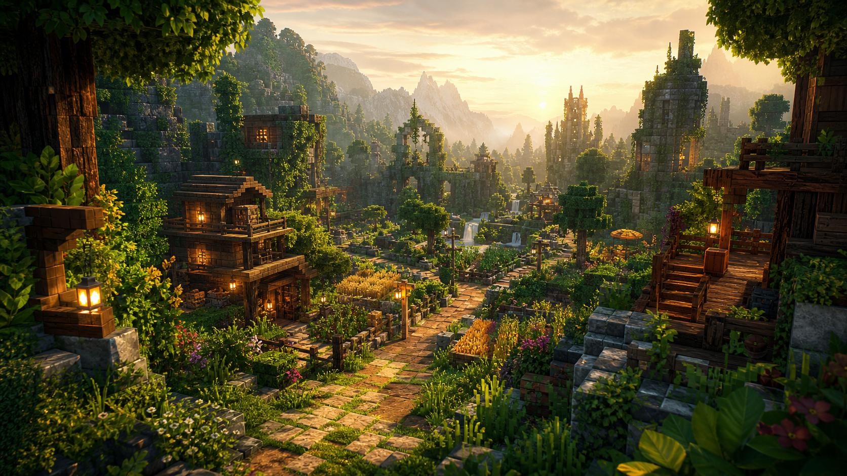 Verdant Idea modded Minecraft server settlement